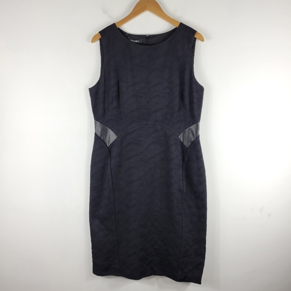 New Lafayette 148 Faux Leather Ribbed Wave Textured Sleeveless Sheath Dress - Picture 1 of 10